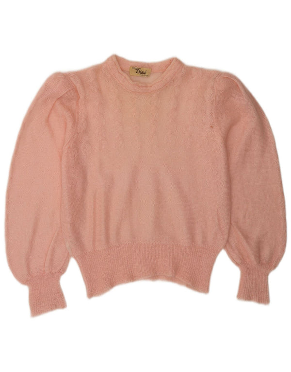 vintage Femmes Voir à travers Crew Neck Jumper Pull UK 14 Rose Moyen