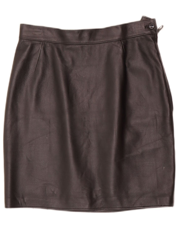 vintage Femme Mini Jupe En Cuir W28 Moyen Noir