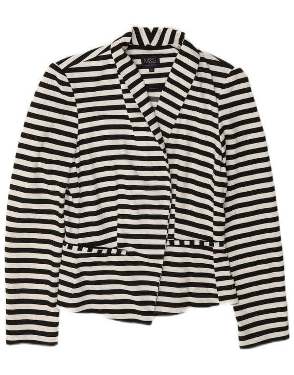 Marks & Spencer Veste Blazer Femme UK 10 Petit Bleu Marine Rayé Nautique