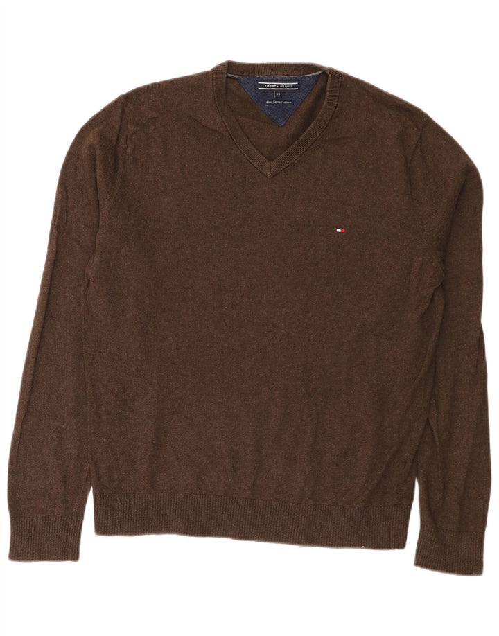 Tommy Hilfiger Pull Col V Homme Marron Moyen Coton