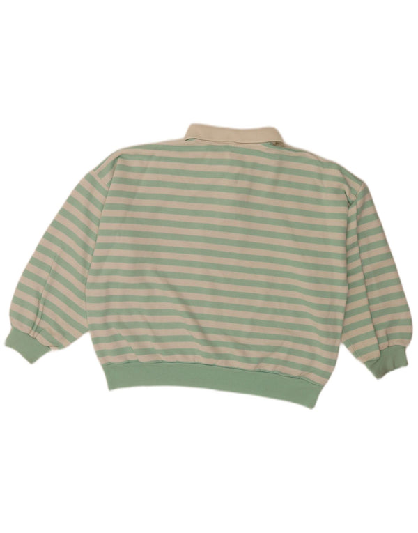 vintage Womens Sweatshirt Jumper UK 14 Grand Vert Rayé Rétro