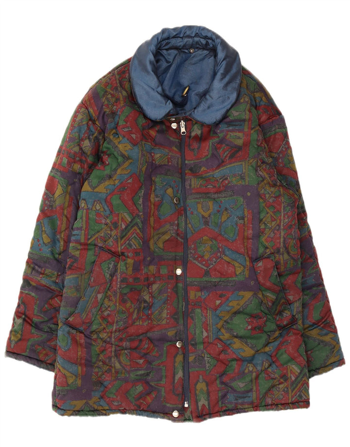 vintage Mens Réversible Rembourré Veste UK 40 Grand Multicolore Géométrique