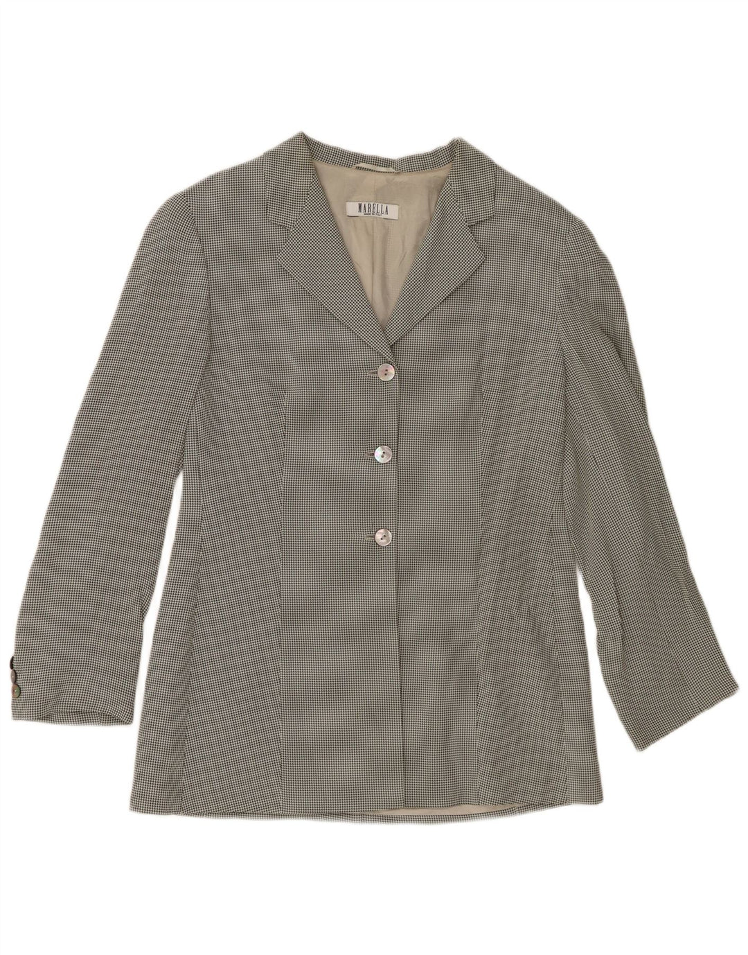 Marella Veste Blazer 3 Boutons pour Femme UK 14 Large Pied-de-Poule Blanc Viscose