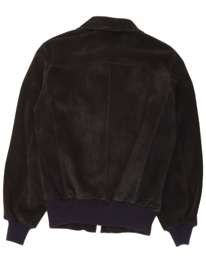 vintage Mens Suede Bomber Jacket UK 38 Cuir Noir Moyen