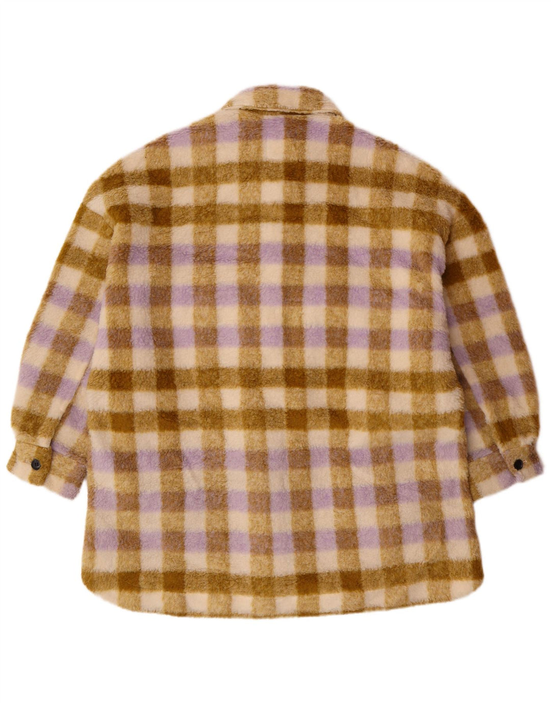 Zara Veste polaire surdimensionnée pour femme UK 10 Petit polyester à carreaux beige