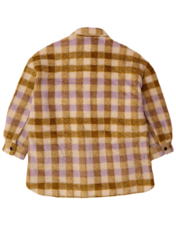 Zara Veste polaire surdimensionnée pour femme UK 10 Petit polyester à carreaux beige