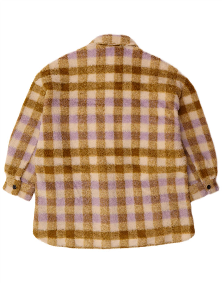 Zara Veste polaire surdimensionnée pour femme UK 10 Petit polyester à carreaux beige