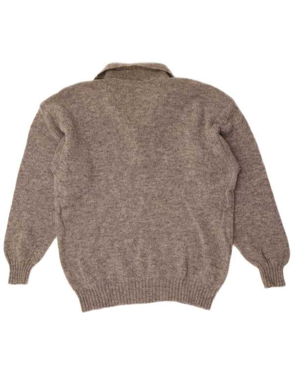 vintage Homme Polo Neck Jumper Pull IT 50 Gris Moyen Argyle/Diamond Laine