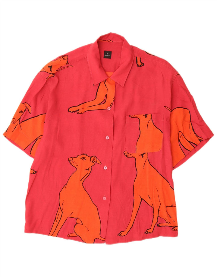 PAUL SMITH Chemise à Manches Courtes Femme IT 40 Petit Viscose Imprimé Animal Rouge