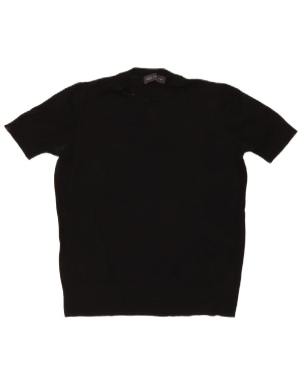 Marks & Spencer Mens Short Sleeve Crew Neck Jumper Sweater UK 8 Small Black