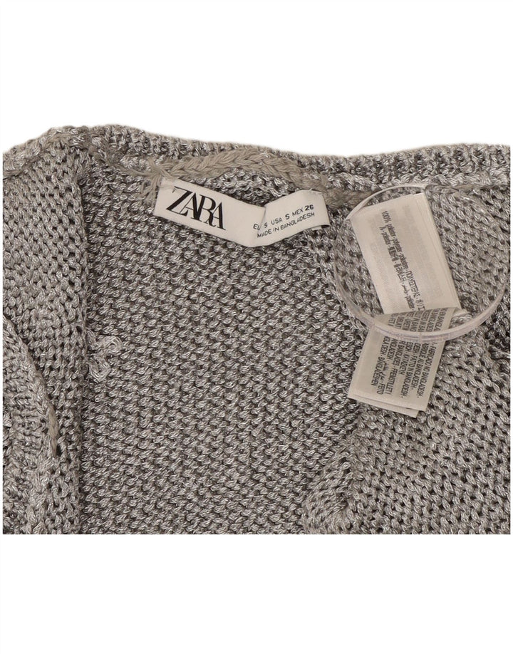 Zara Womens Crop Vest Débardeur UK 10 Petit Argent Polyester