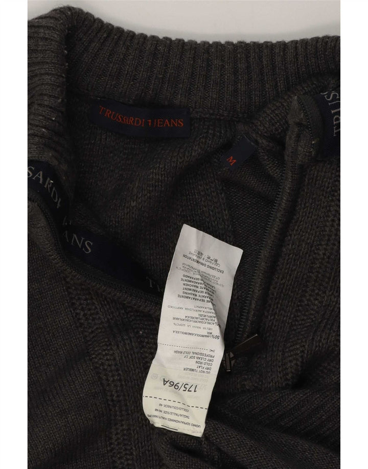 Trussardi Jeans Pull Col Zippé Laine Gris Moyen Homme