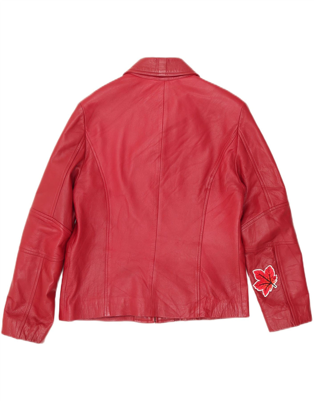 veste en cuir femme vintage IT 46 Grand Rouge