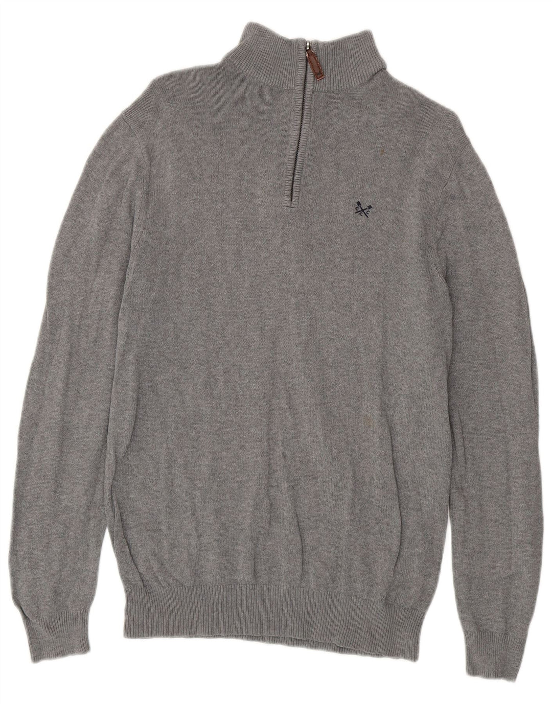 Crew Clothing Pull à col zippé pour homme Petit gris en coton
