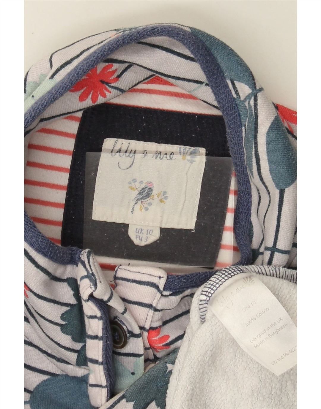 JOULES Sweat-shirt à col boutonné pour femme UK 10 Petit motif floral blanc