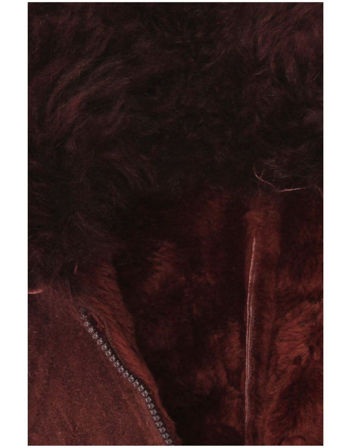 vintage Femme Sherpa Veste UK 10 Petite Bourgogne