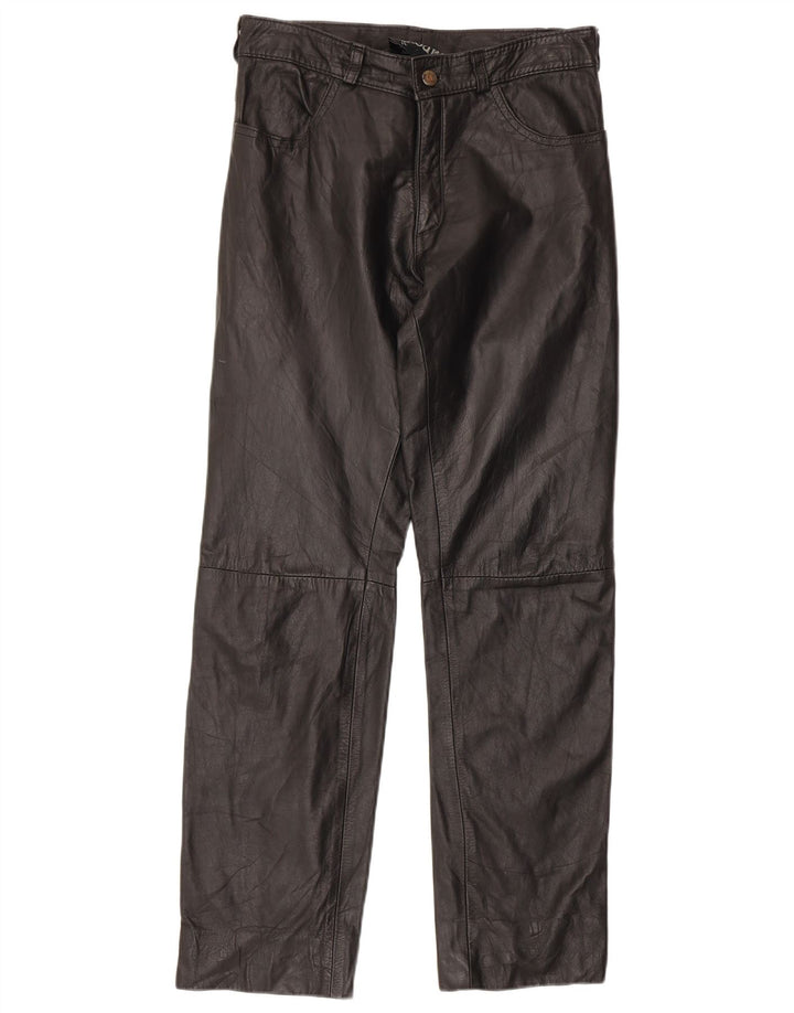 Pantalon droit en cuir femme vintage W30 L29 Noir