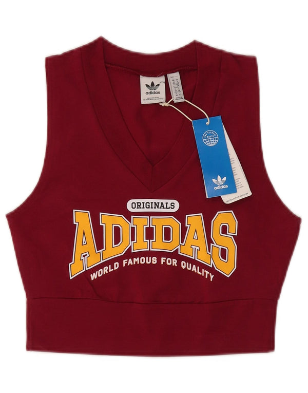 ADIDAS Débardeur court graphique pour femme UK 10 Petit coton bordeaux
