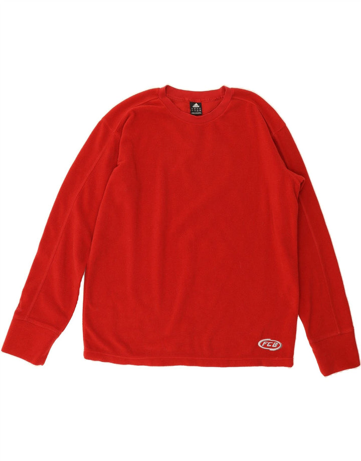 ADIDAS Mens Barcelona Fleece Jumper Large Red Polyester Vintage Adidas and Second-Hand Adidas from Messina Hembry 