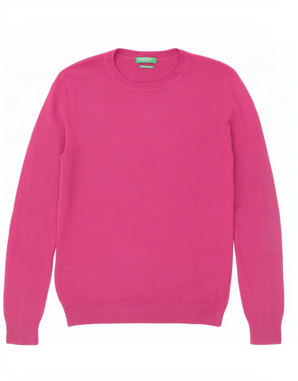 Benetton Pull à col rond pour femme UK 12 Laine rose moyen