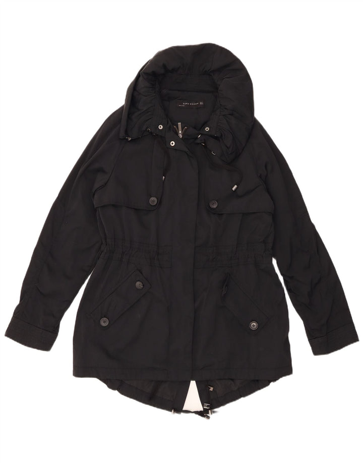 ZARA Veste parka surdimensionnée à capuche pour femme UK 10 Small Noir