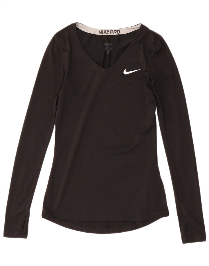 Nike Haut Dri Fit à manches longues pour femme UK 8 Small Noir Polyester
