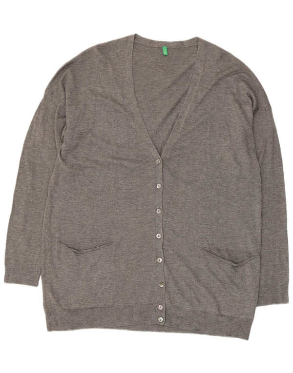 BENETTON Pull Cardigan Femme UK 14 Gris Moyen Viscose