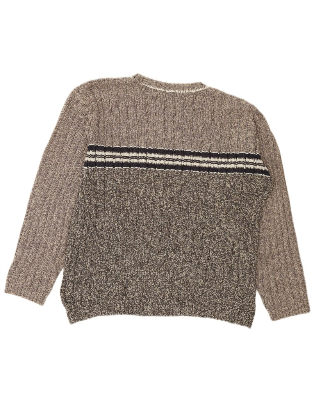 vintage Mens Crew Neck Jumper Pull Gris Moyen Rayé
