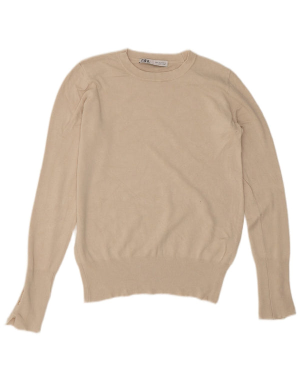 Zara Femme Pull Col Bateau UK 10 Petit Viscose Beige