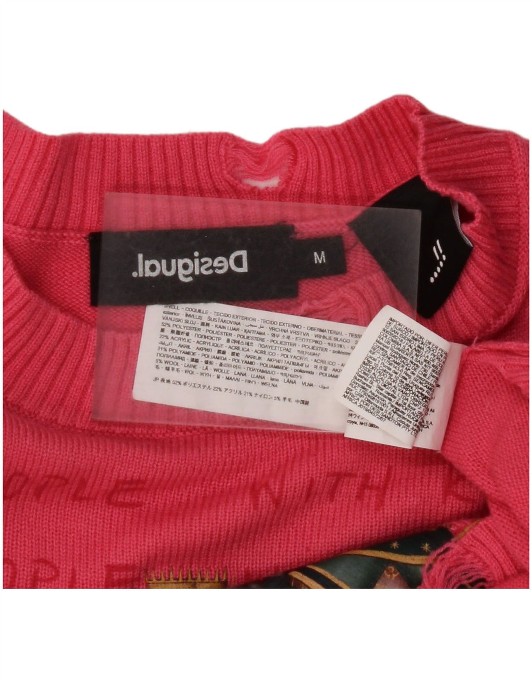 DESIGUAL Pull court à col rond pour femme Rose moyen UK 14