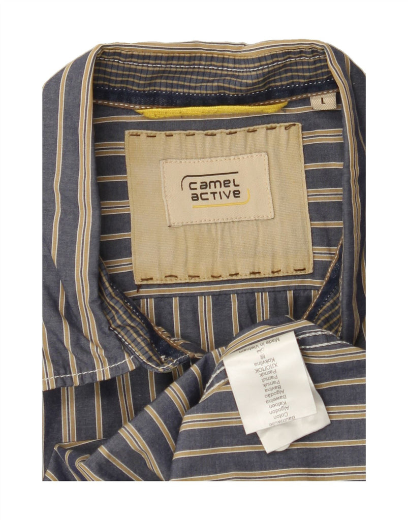 CAMEL Mens Shirt Large Blue Striped Cotton Vintage Camel and Second-Hand Camel from Messina Hembry 