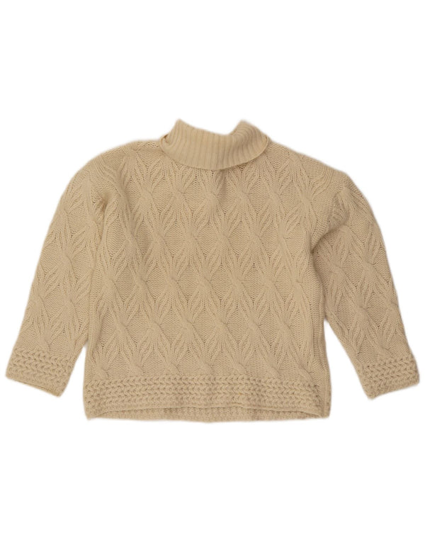 Vintage Womens Crop Roll Neck Jumper Sweater UK 14 Medium Off White Wool