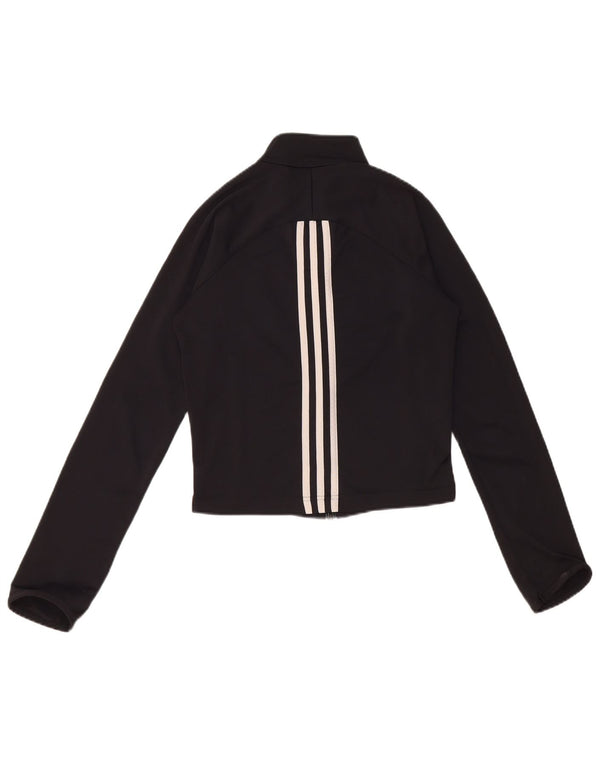 Adidas Womens Crop Tracksuit Top Jacket UK 10 Small Black Polyester