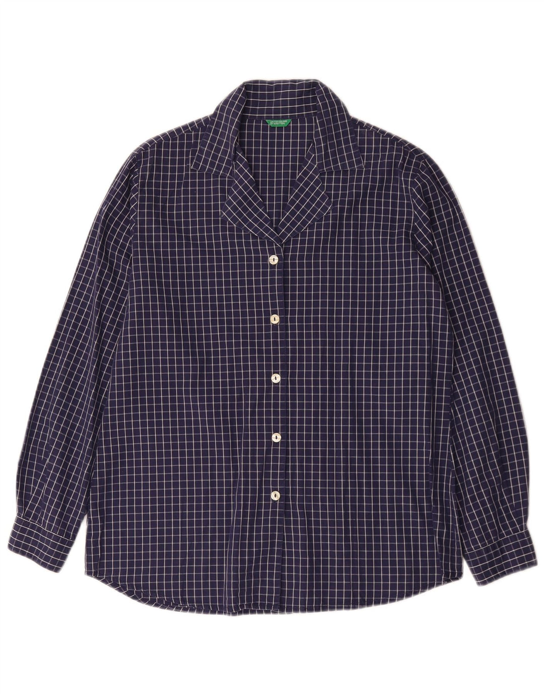 Benetton Chemise Femme IT 44 Bleu Marine Moyen Carreaux Coton
