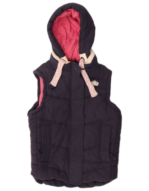 Superdry Gilet rembourré à capuche pour femme UK 14 Bleu marine moyen Coton