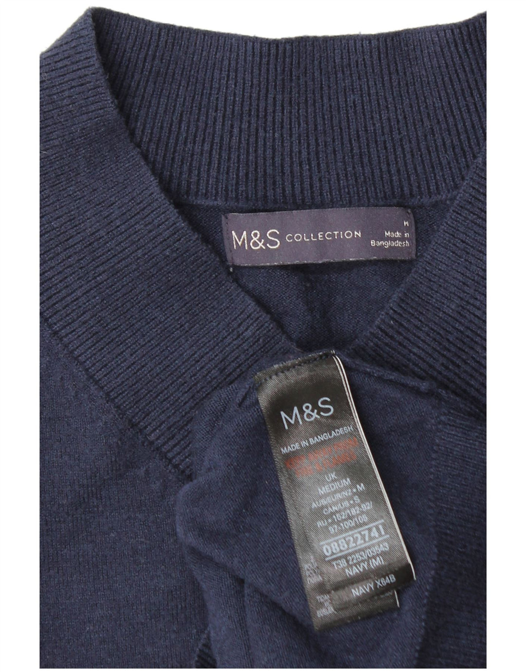 Marks & Spencer Pull col en V pour femme UK 44 Bleu marine moyen Viscose