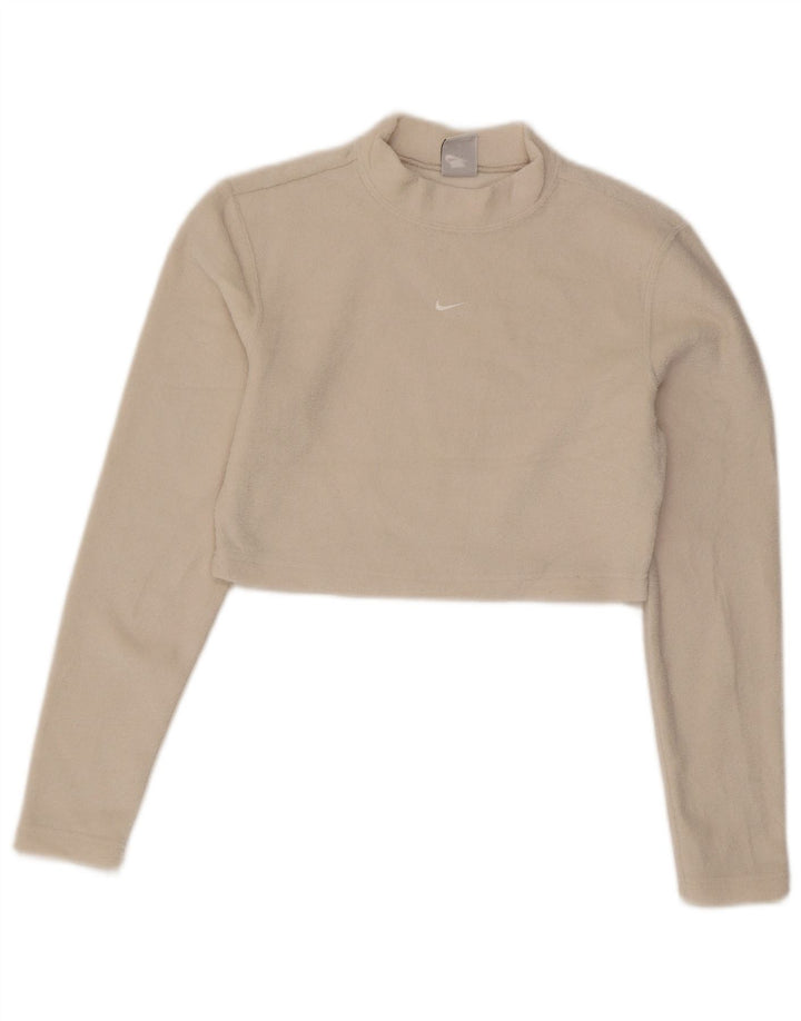 Nike Haut court en velours à manches longues pour femme UK 12 Medium Off White Polyester