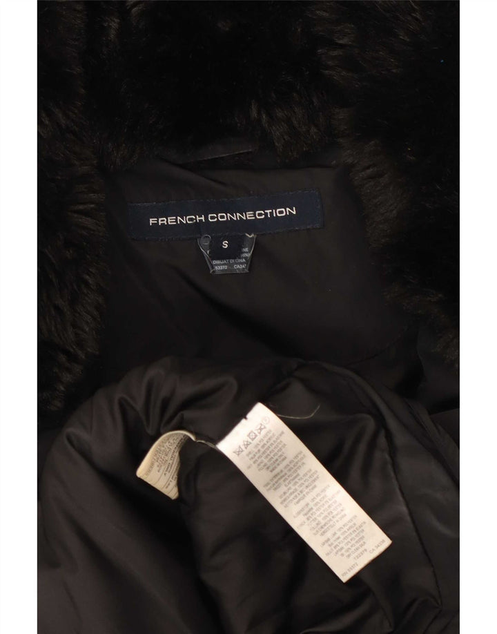 French Connection Veste matelassée à capuche pour femme UK 10 Small Noir Polyester