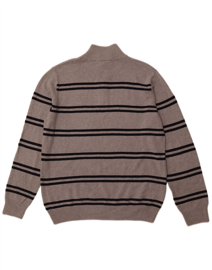 CREW CLOTHING Pull à col zippé pour homme 2XL en coton rayé gris