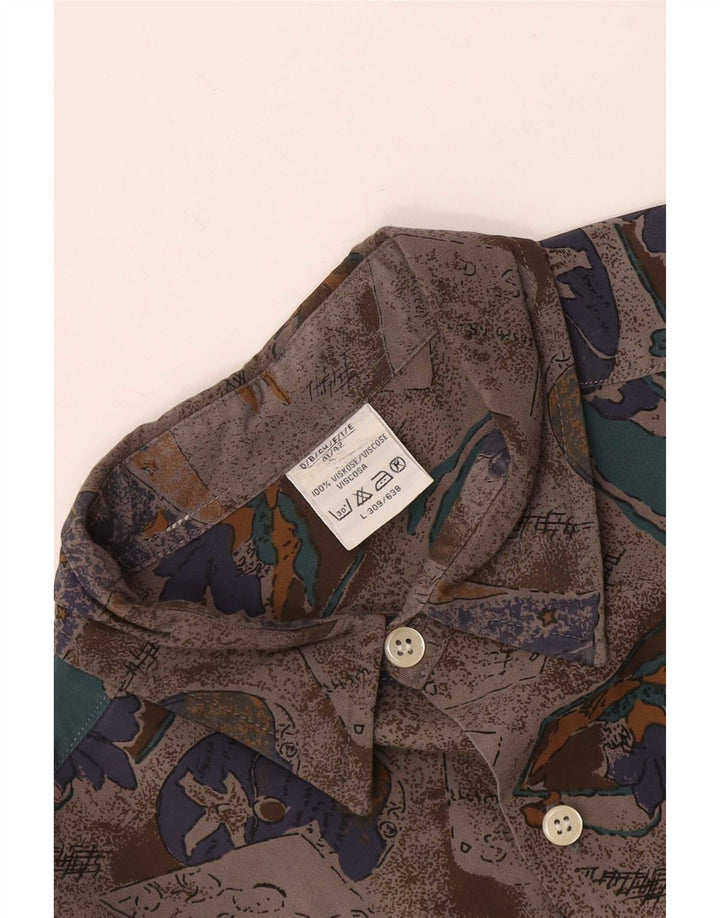 vintage Mens Abstract Pattern Shirt Taille 41/42 Grande Viscose Grise