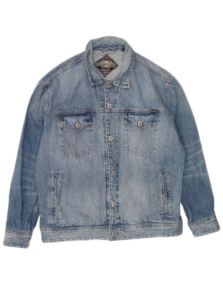 Superdry Veste en jean pour homme UK 40 Large Bleu Coton