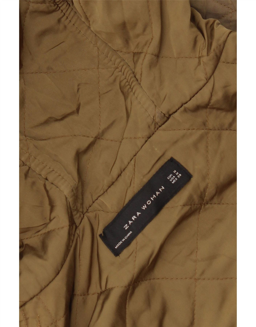 ZARA Veste matelassée à capuche pour femme UK 14 Medium Kaki Polyester