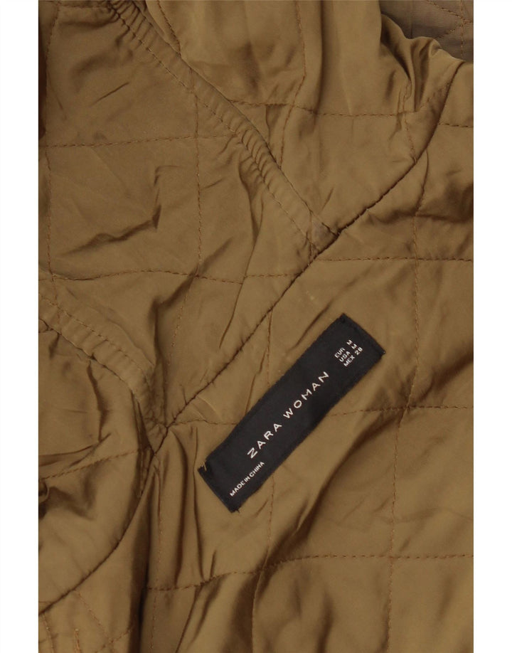 ZARA Veste matelassée à capuche pour femme UK 14 Medium Kaki Polyester