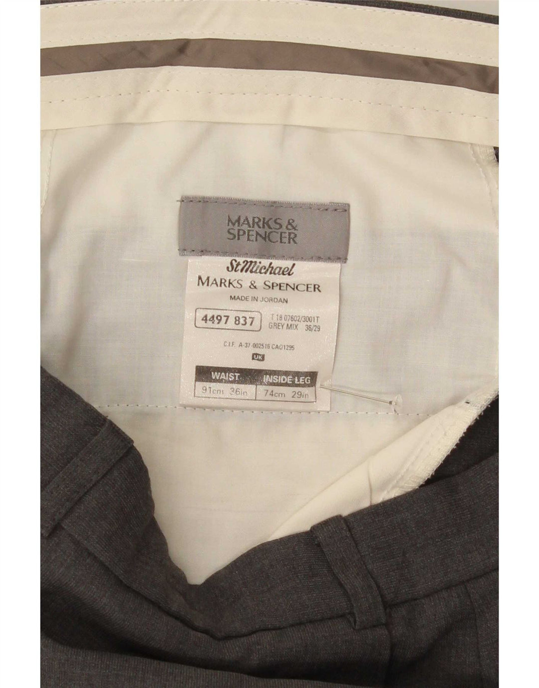 Marks & Spencer Pantalon de Costume Droit Homme W36 L29 Gris Polyester
