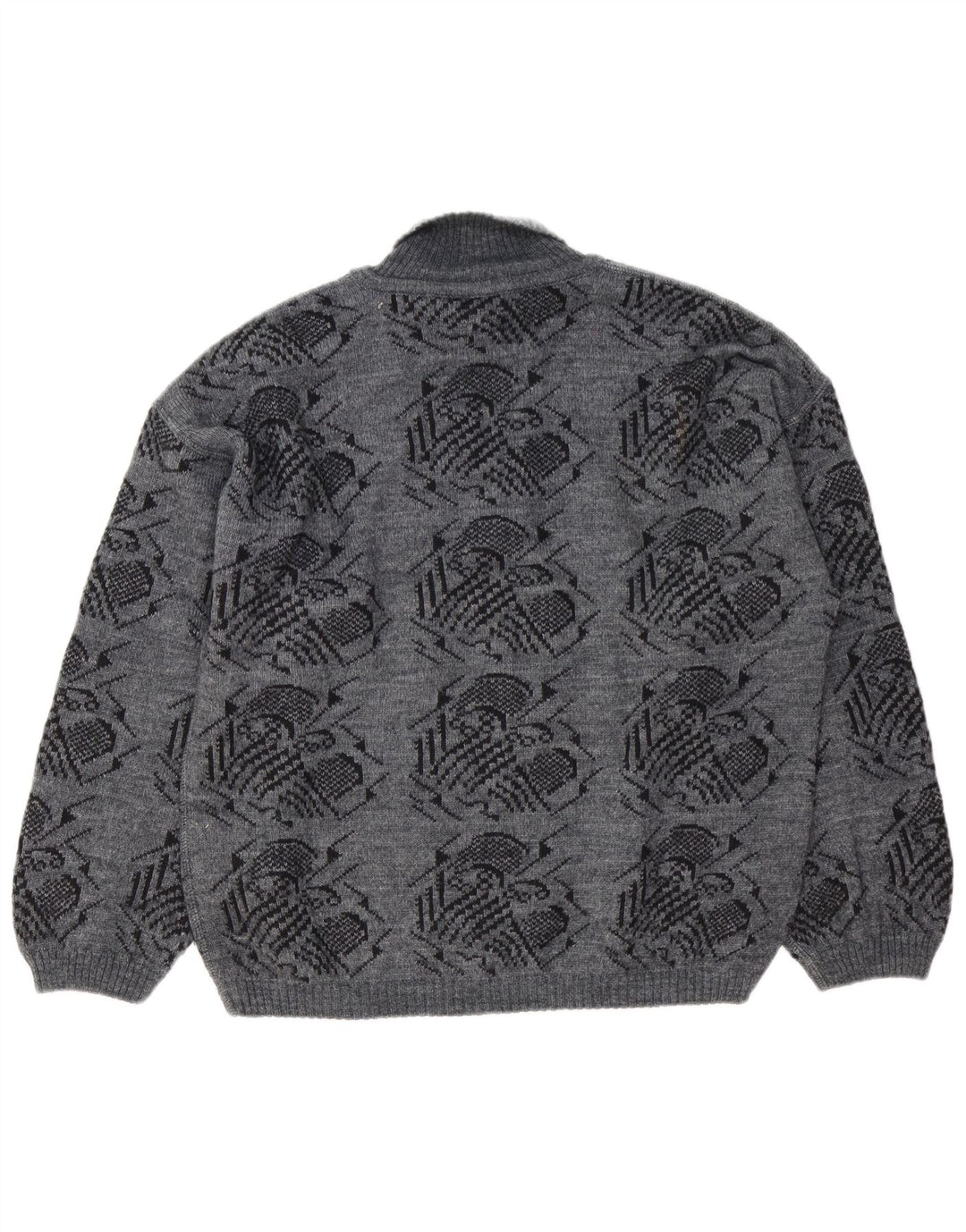 vintage Homme Motif Abstrait Col Roulé Pull Pull Grand Gris