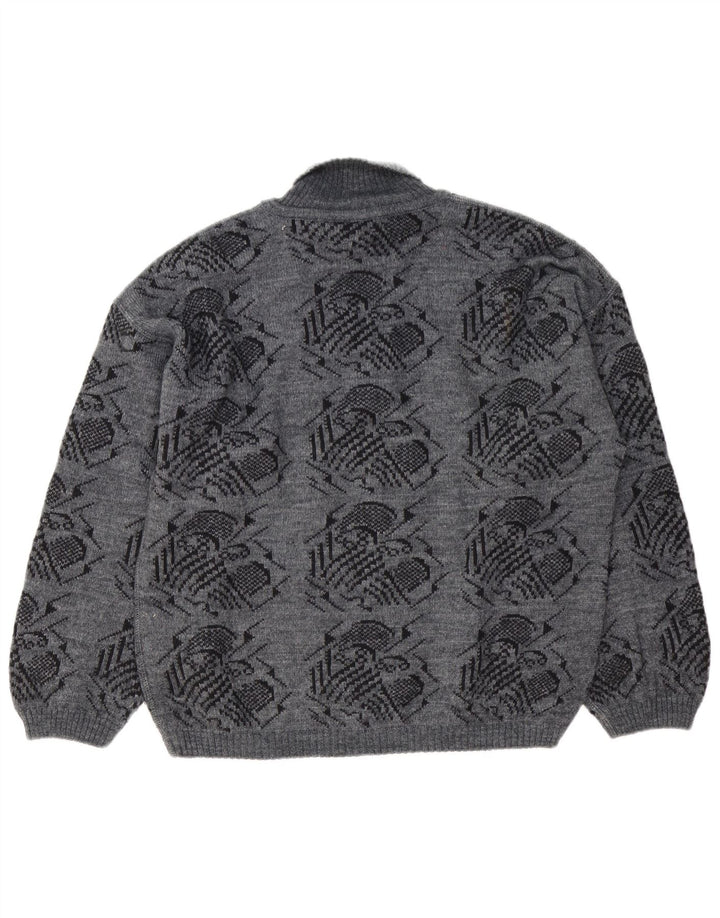 vintage Homme Motif Abstrait Col Roulé Pull Pull Grand Gris