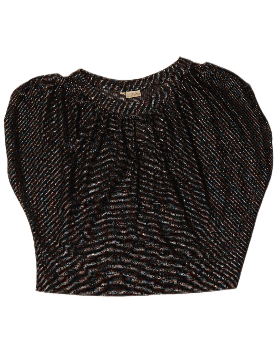 vintage Womens Crop Batwing Blouse Top UK 14 Moyen Noir Moucheté