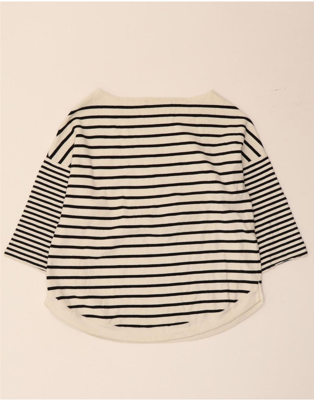 Zara Femme Top Manches 3/4 UK 12 Moyen Blanc Rayé Viscose Nautique