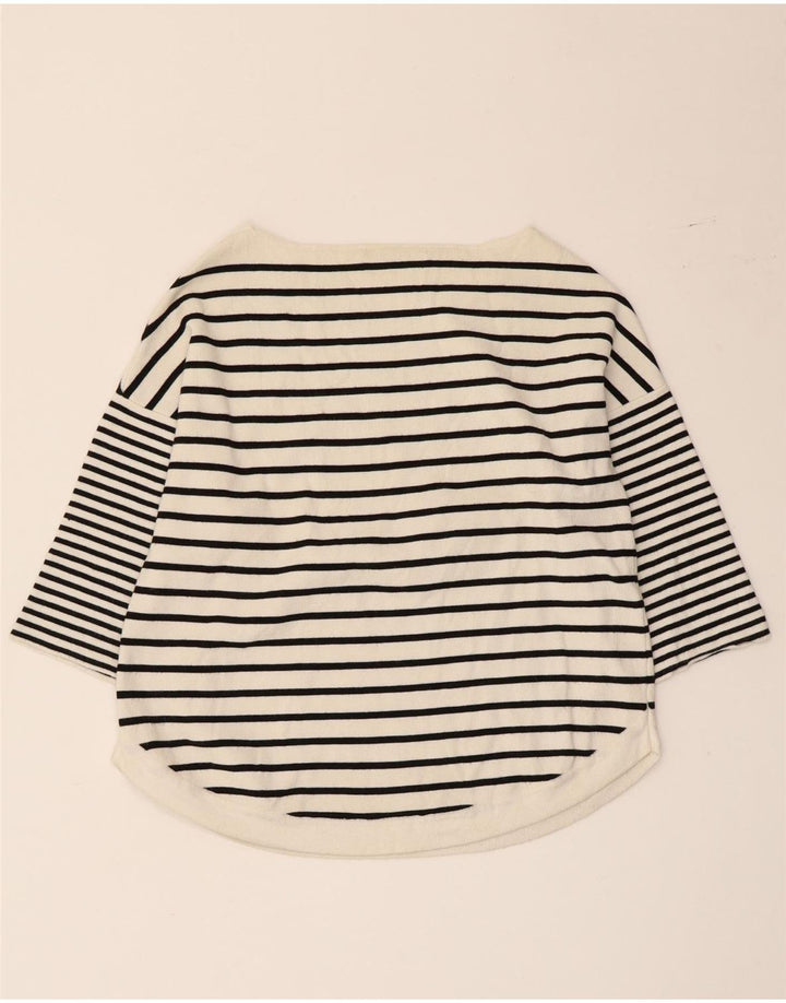 Zara Femme Top Manches 3/4 UK 12 Moyen Blanc Rayé Viscose Nautique