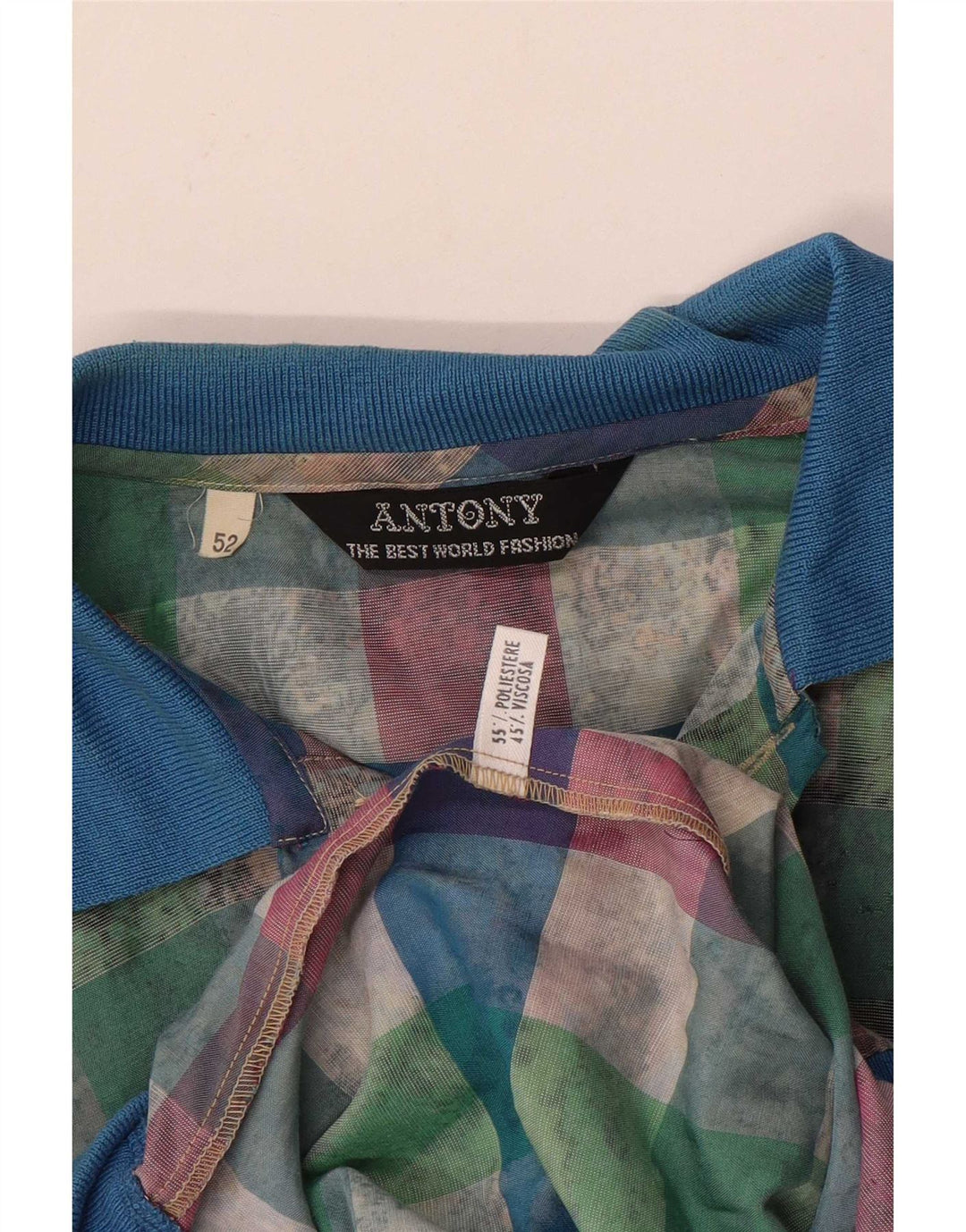 Vintage Chemise pull à manches courtes pour hommes IT 52 Grand vichy multicolore